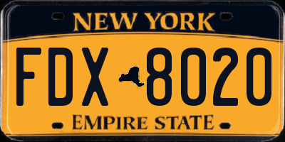 NY license plate FDX8020
