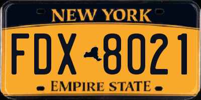 NY license plate FDX8021