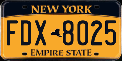 NY license plate FDX8025