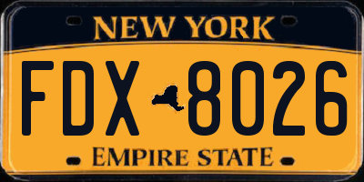 NY license plate FDX8026