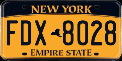 NY license plate FDX8028