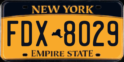 NY license plate FDX8029