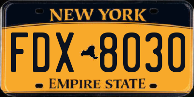 NY license plate FDX8030