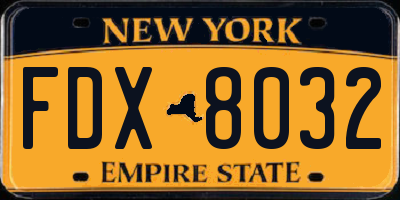 NY license plate FDX8032