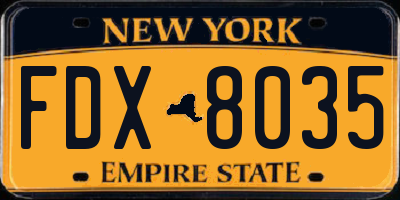 NY license plate FDX8035