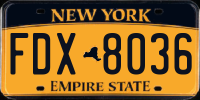 NY license plate FDX8036