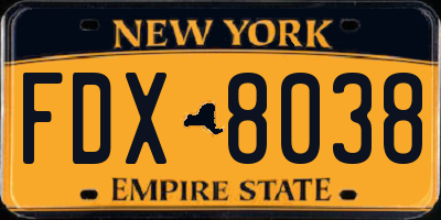 NY license plate FDX8038
