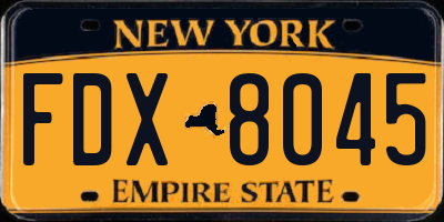 NY license plate FDX8045