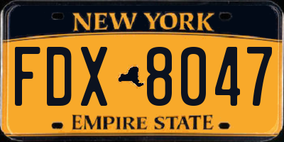 NY license plate FDX8047