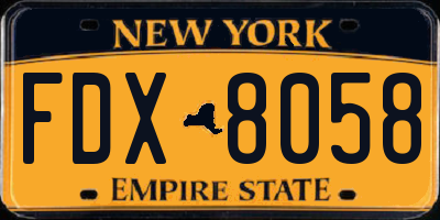 NY license plate FDX8058