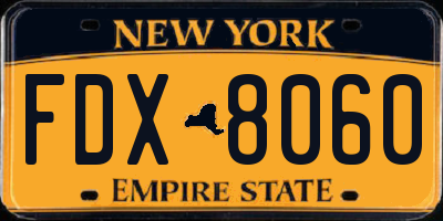 NY license plate FDX8060