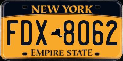 NY license plate FDX8062