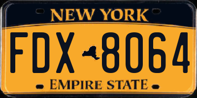 NY license plate FDX8064