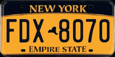 NY license plate FDX8070