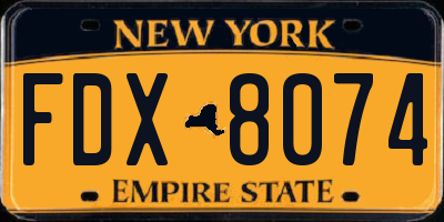 NY license plate FDX8074