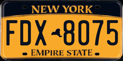 NY license plate FDX8075