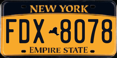 NY license plate FDX8078