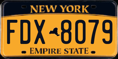 NY license plate FDX8079