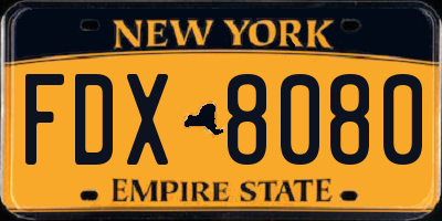 NY license plate FDX8080