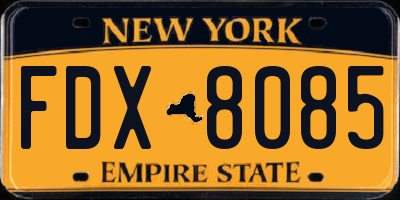 NY license plate FDX8085