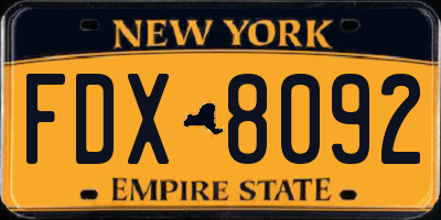 NY license plate FDX8092