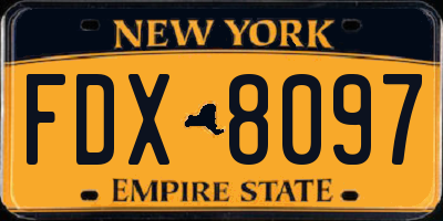 NY license plate FDX8097