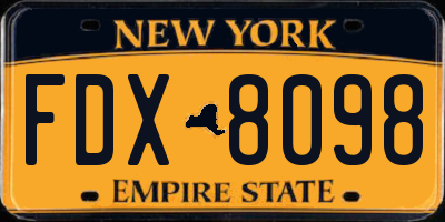 NY license plate FDX8098