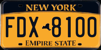 NY license plate FDX8100