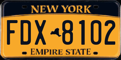 NY license plate FDX8102