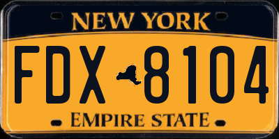 NY license plate FDX8104