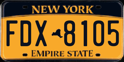 NY license plate FDX8105