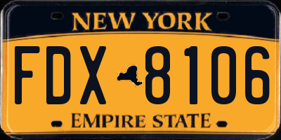 NY license plate FDX8106