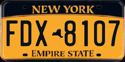 NY license plate FDX8107