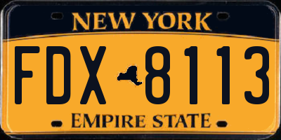 NY license plate FDX8113