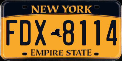 NY license plate FDX8114