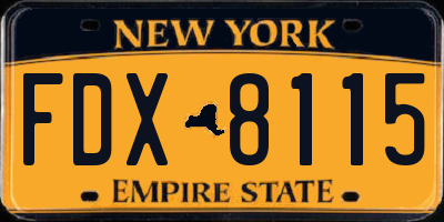NY license plate FDX8115