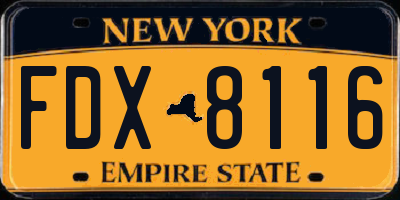 NY license plate FDX8116
