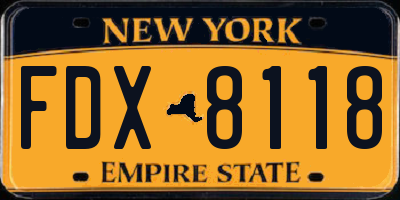 NY license plate FDX8118