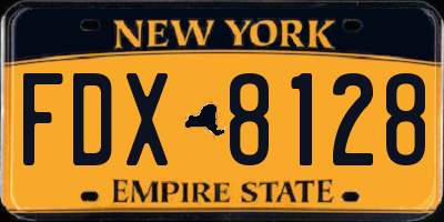 NY license plate FDX8128