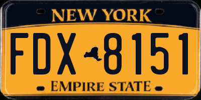 NY license plate FDX8151