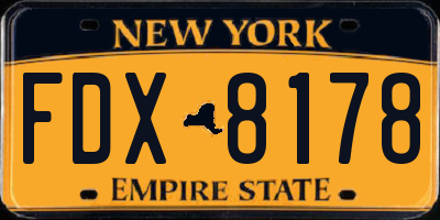 NY license plate FDX8178