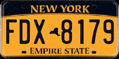 NY license plate FDX8179