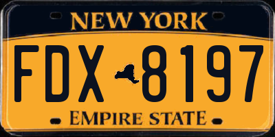 NY license plate FDX8197