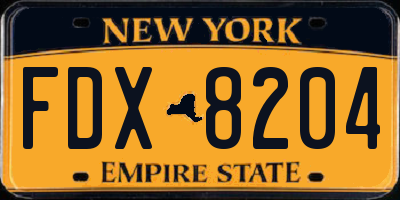 NY license plate FDX8204