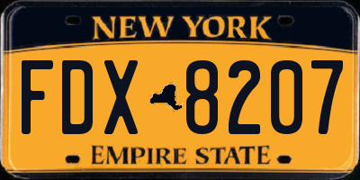 NY license plate FDX8207