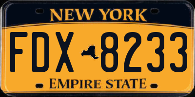 NY license plate FDX8233