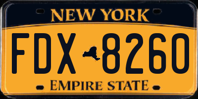 NY license plate FDX8260