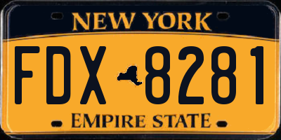 NY license plate FDX8281