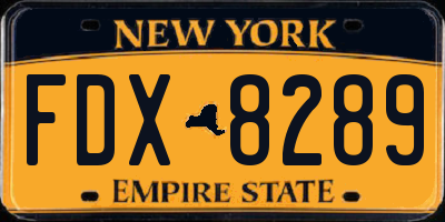NY license plate FDX8289