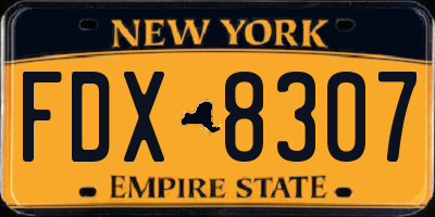 NY license plate FDX8307